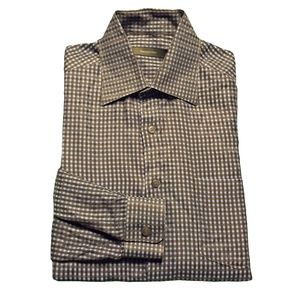 Ermenegildo Zegna Mens Plaid Cotton Dress Shirt